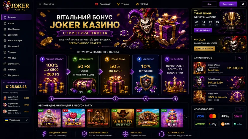 Страница приветственного пакета Джокер казино со схемой последовательных бонусов за депозиты