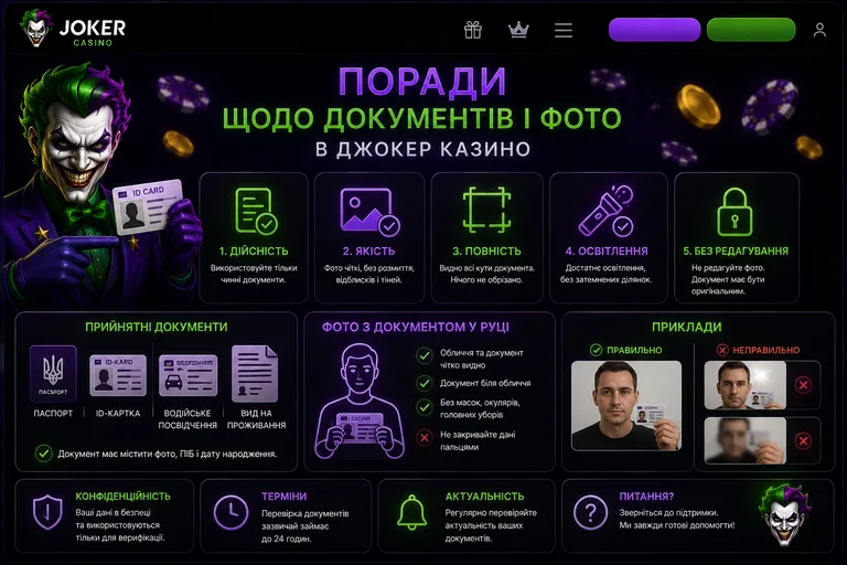 Памятка Джокер казино по фото документов: требования к качеству, примеры правильного и отклонённого снимка